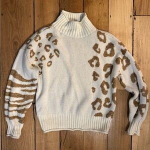 Nine West Cream and Gold Animal Print Turtleneck Sweater